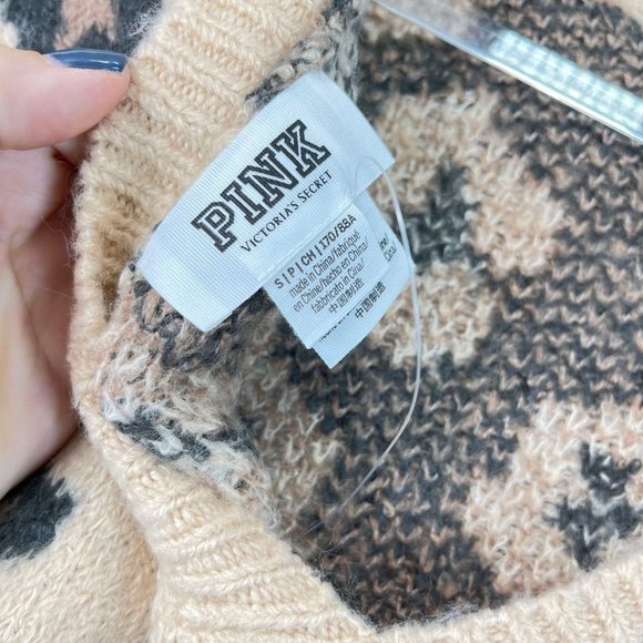 NWT PINK Victorias Secret Womens S V-Neck Crop Animal Print Long Sleeve Sweater - Picture 11 of 12